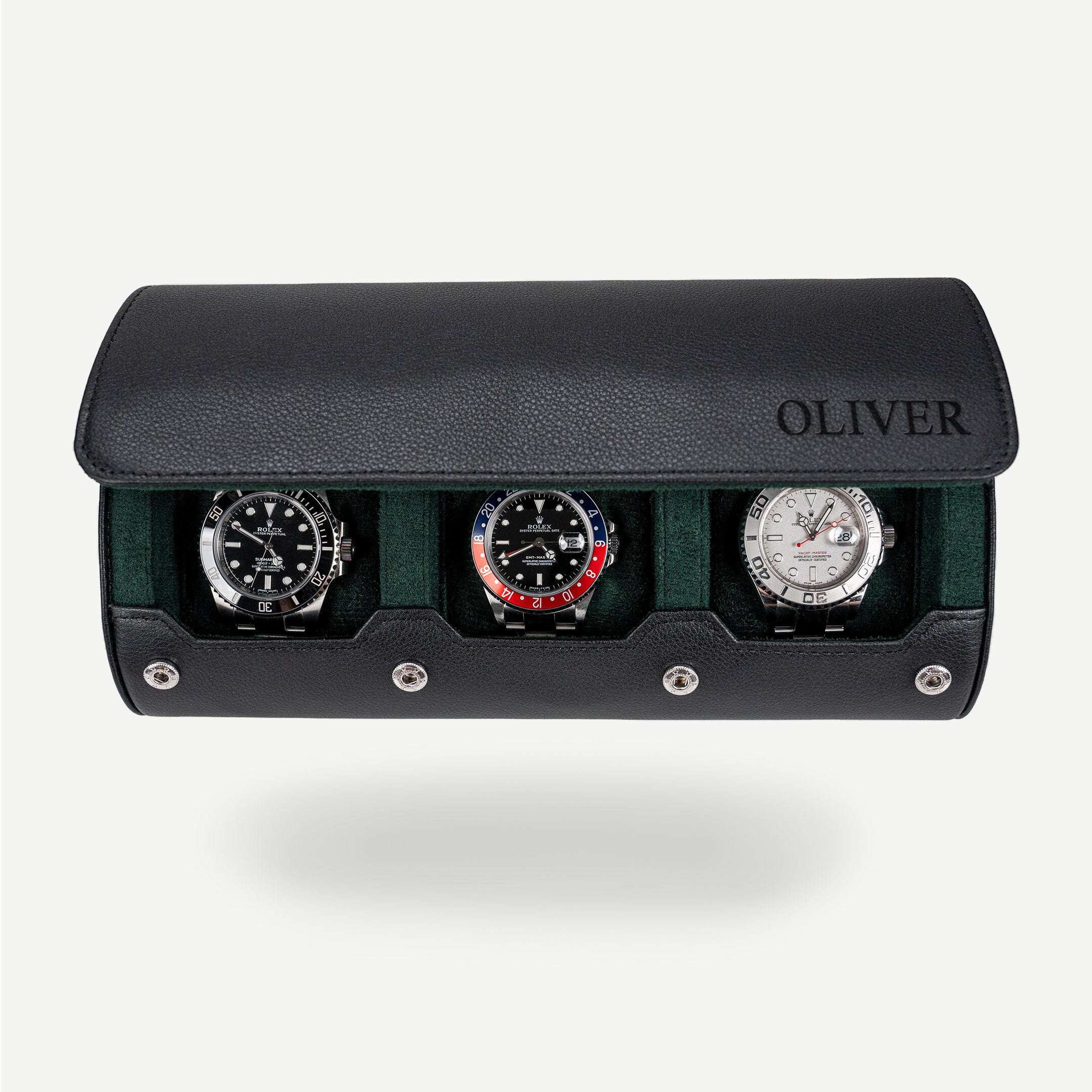 Personalized Watch Roll large Black Green with the name OLIVER engraved
