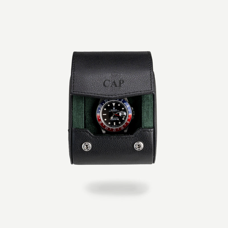 Personalized watch roll for one watch in black green 