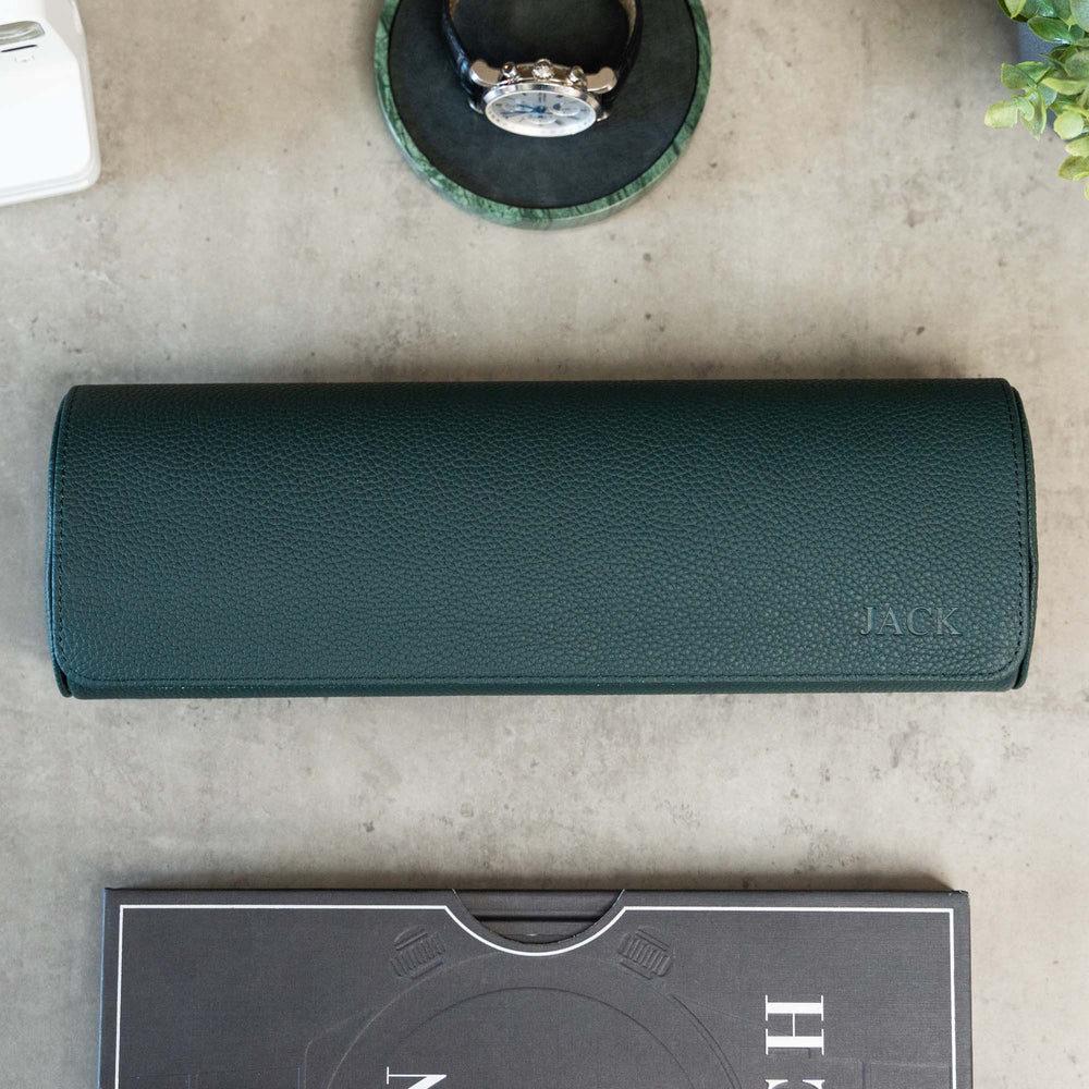 Dark Green Litchi Watch Roll 