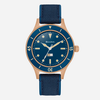 Bulova watch with blue strap and face on a white background