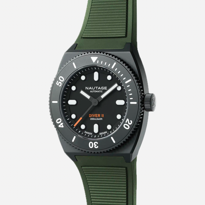 Nautage Diver II – Black/Black – Green Strap