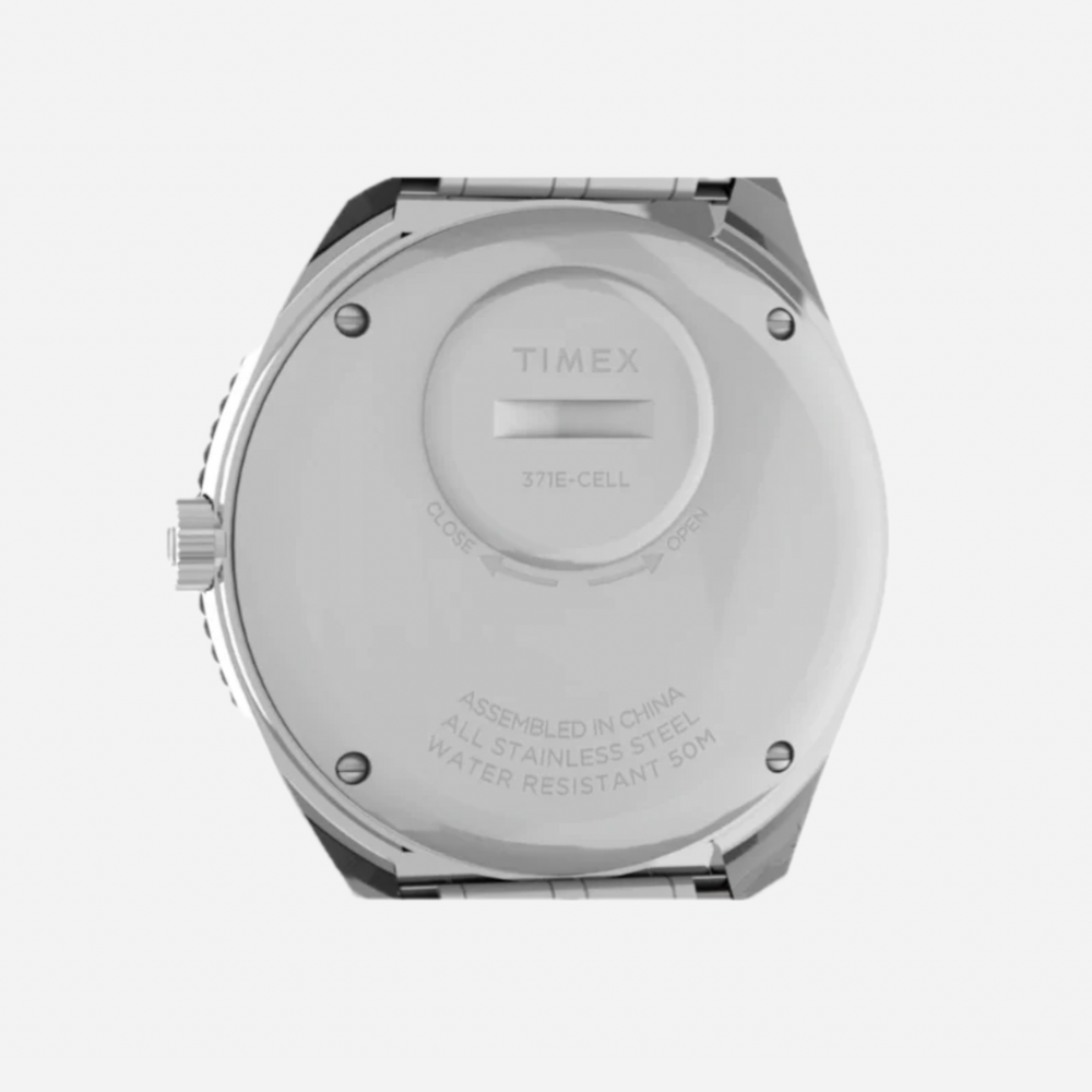 Back view of a Timex watch on a white background