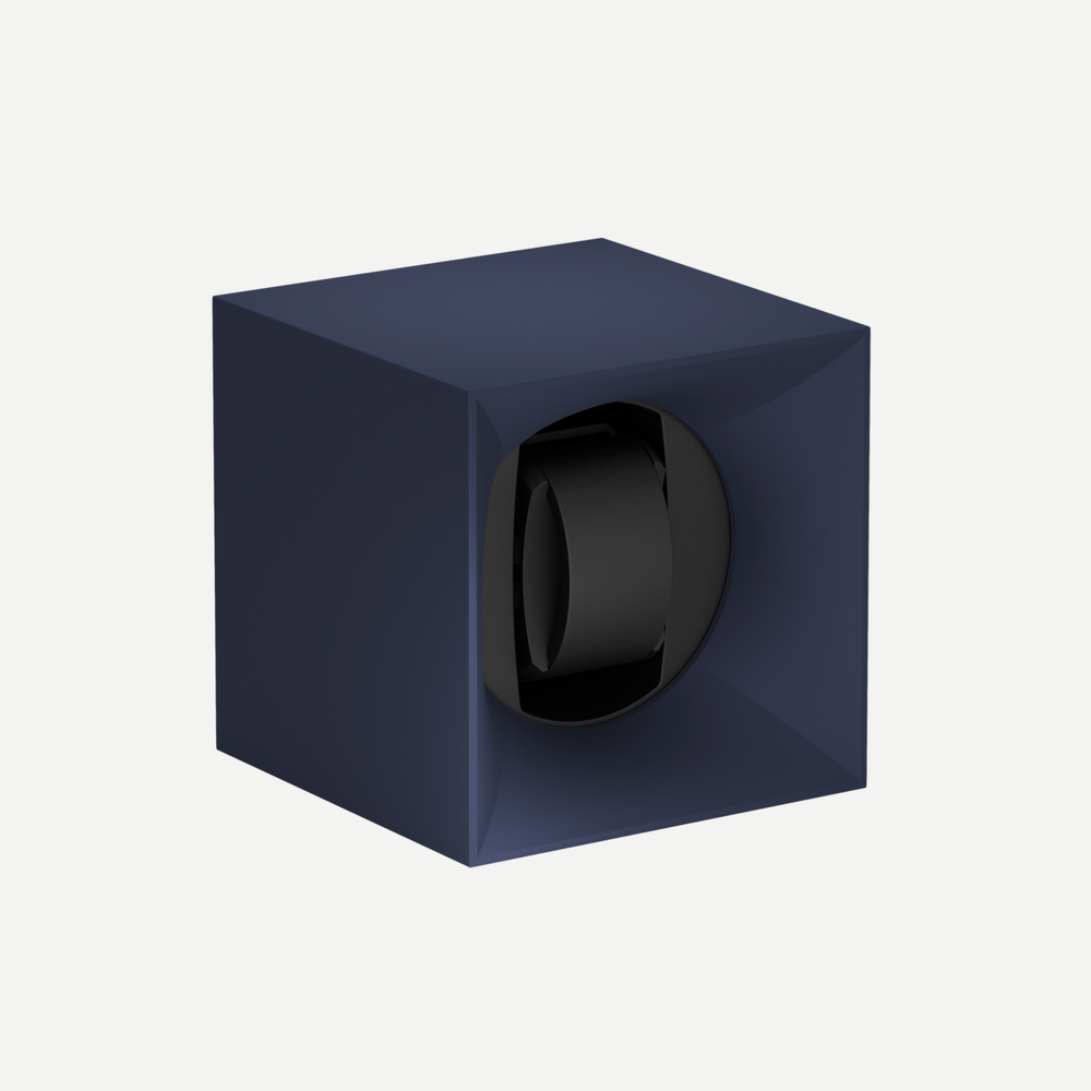 Black watch inside a dark blue box on a white background