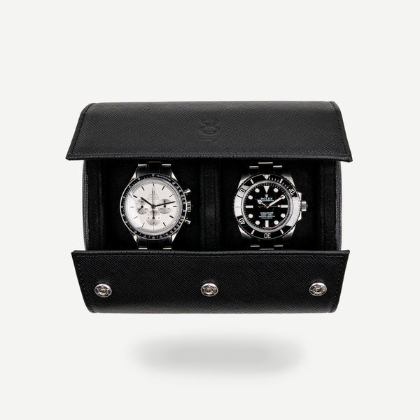 Watch Roll For 2 Watches - All Black Saffiano