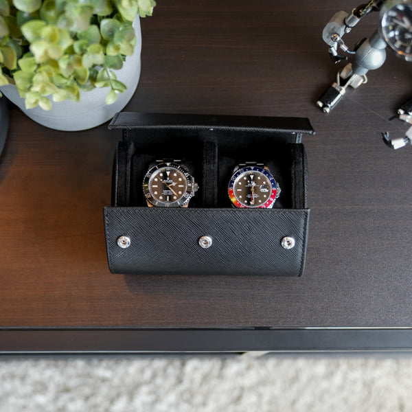 Watch Roll For 2 Watches - All Black Saffiano