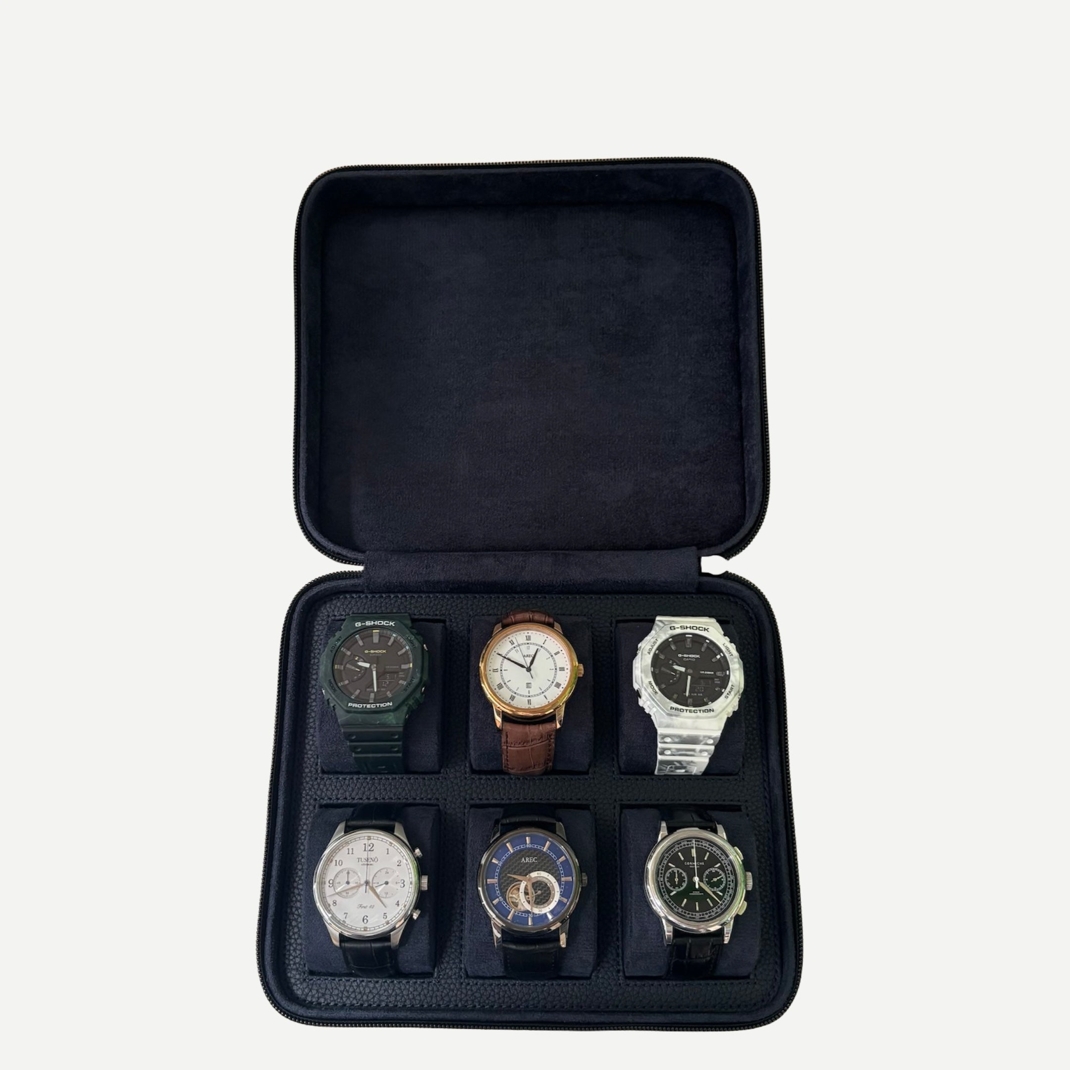 Square Watch Box 6 Slot - Navy Blue Litchi