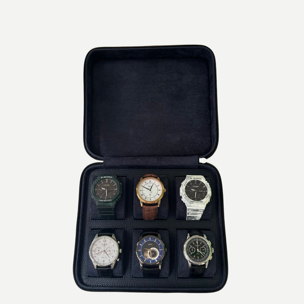 Square Watch Box 6 Slot - Navy Blue Litchi