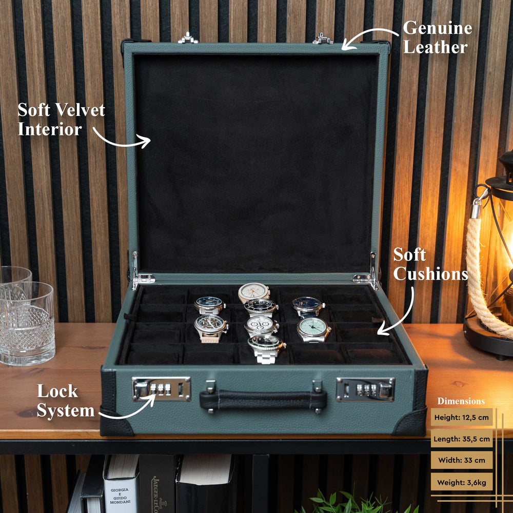 Suitcase For 20 Watches - Dark Green