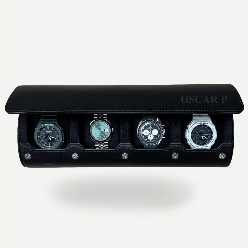 A personalized watch roll in all black 