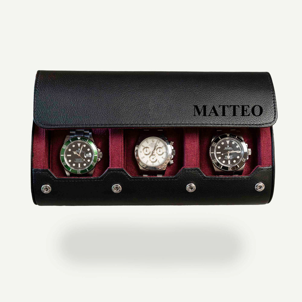 Personalized watch roll with the name Matteo engraved 