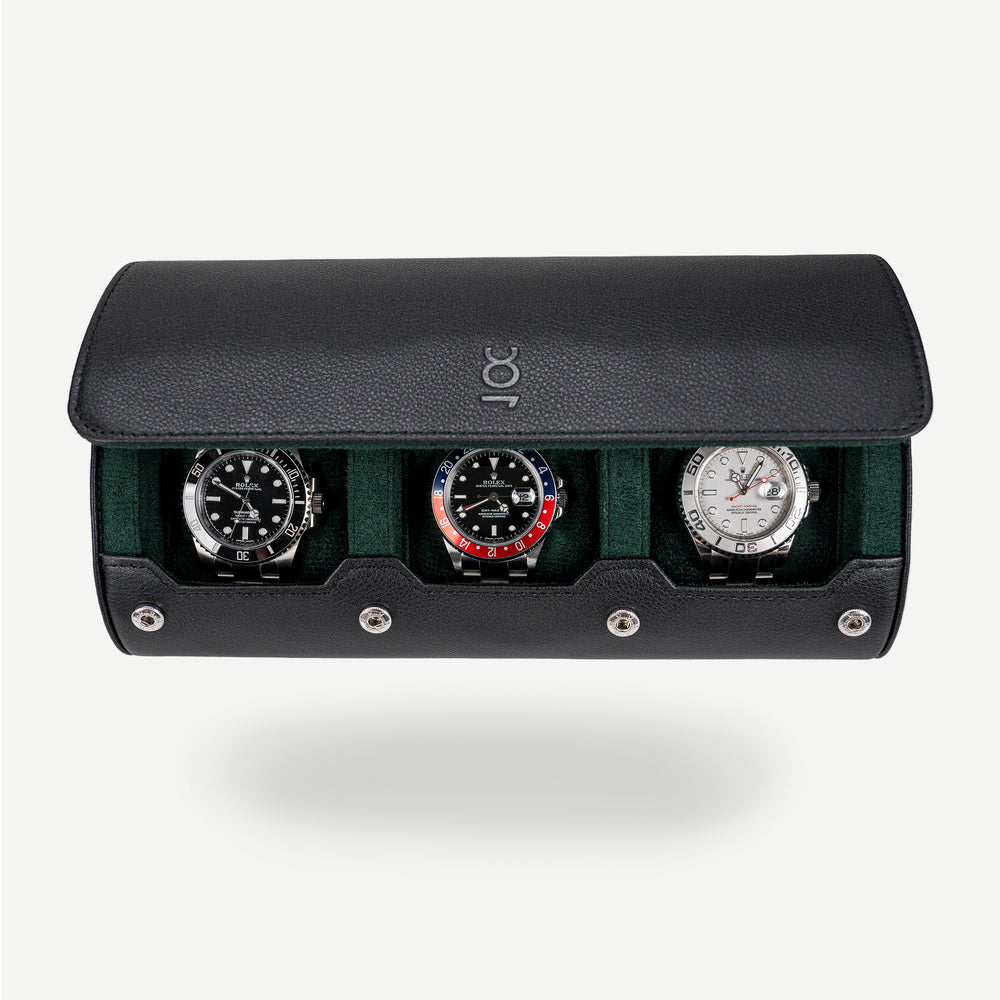 Watch roll for 3 watches black green