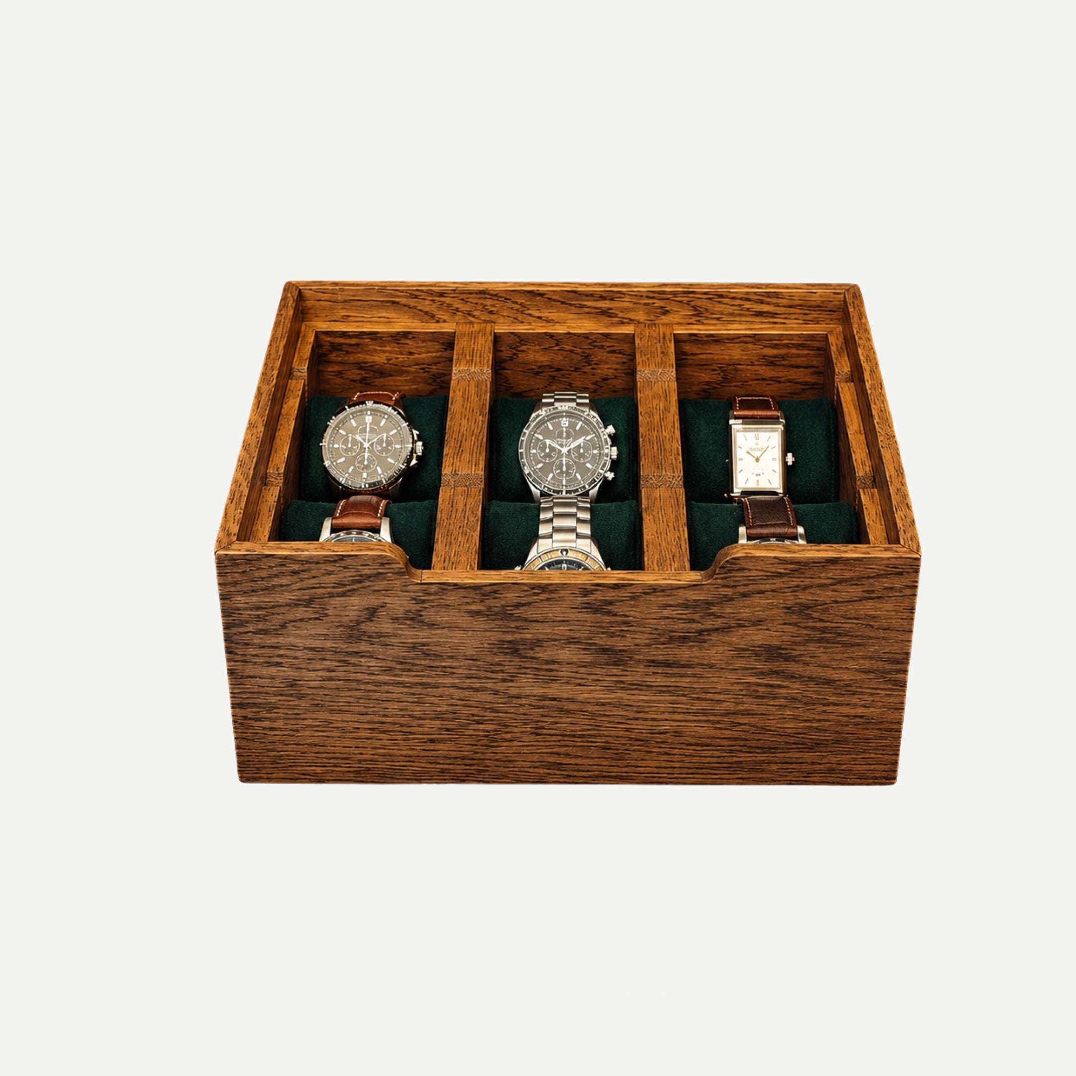 Morelund 6 Slot Wood Watch Box Dark Oak Green