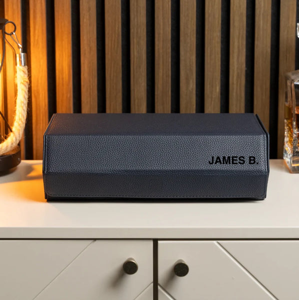 Personalized Hexagon Navy Blue 8 Slot Watch Box