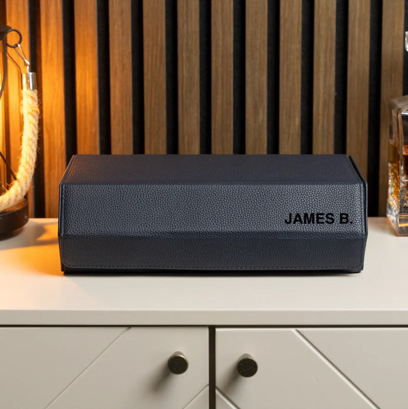 Personalized Hexagon Navy Blue 8 Slot Watch Box