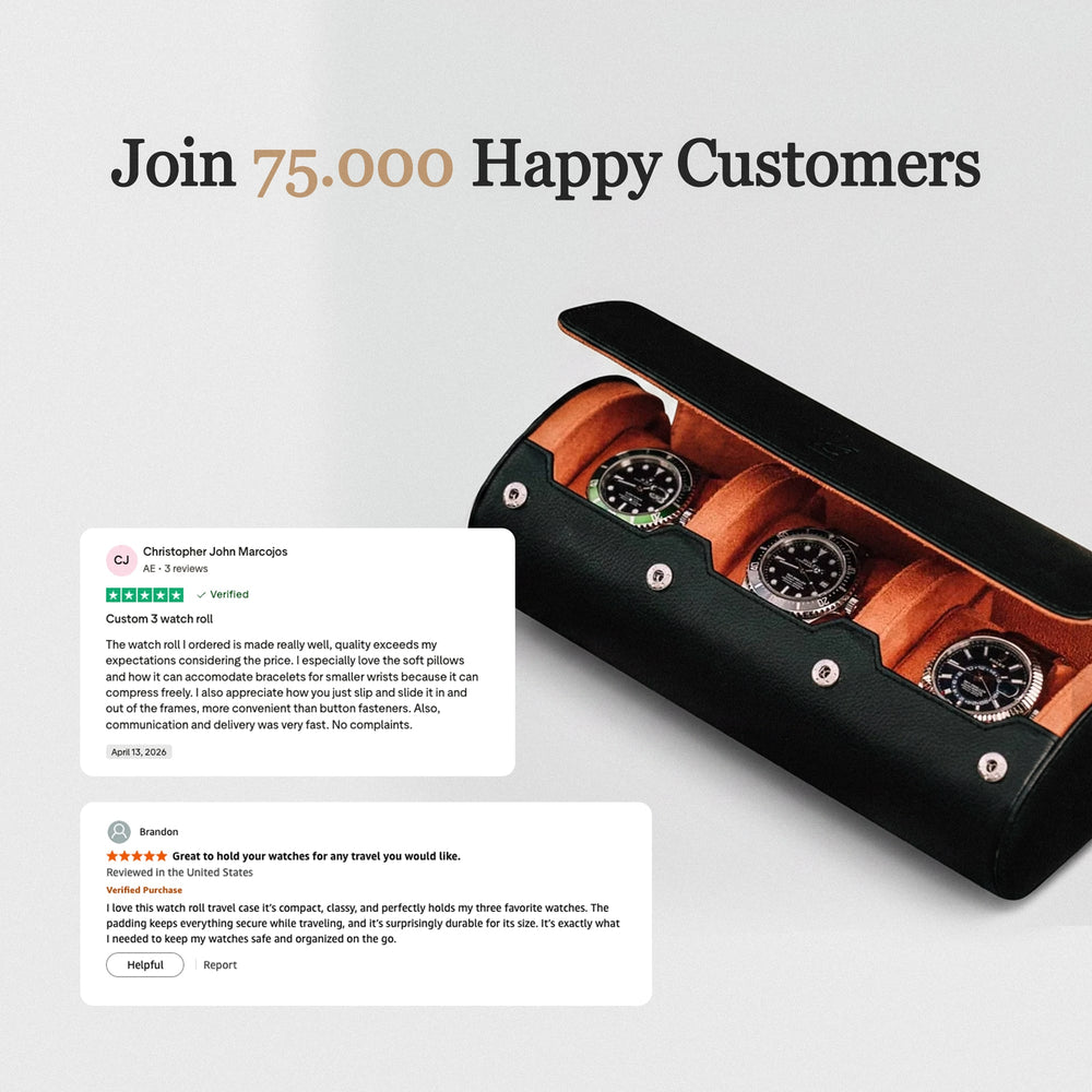 Personalized Watch Roll Black Orange - Add name or initials