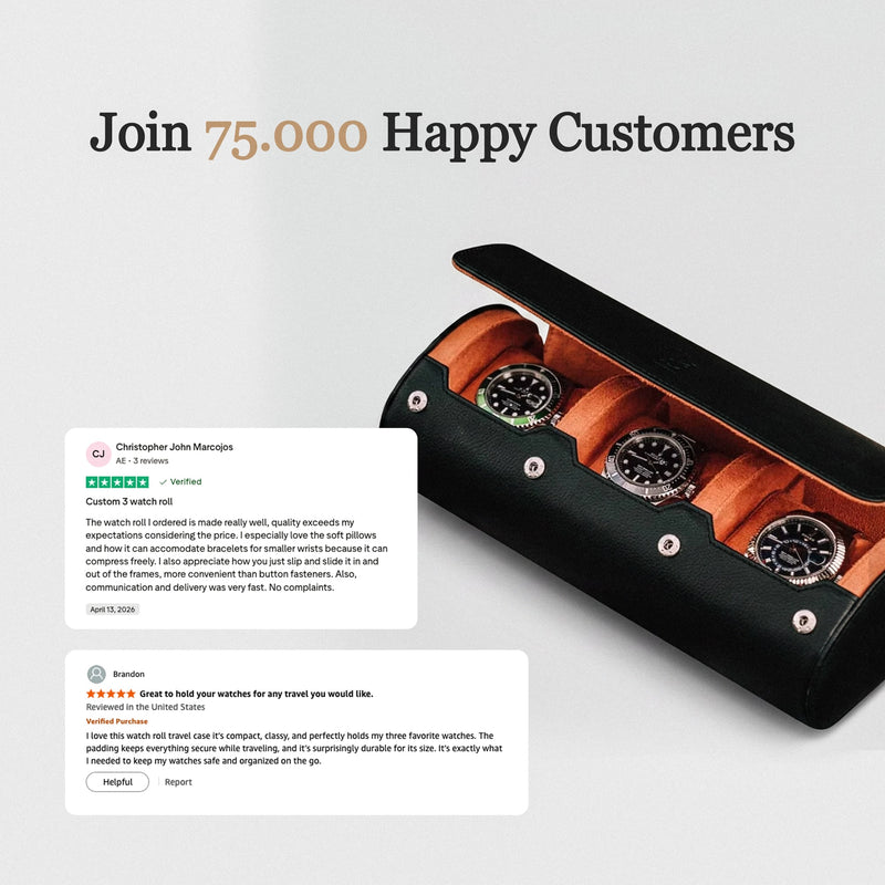Personalized Watch Roll Black Orange - Add name or initials