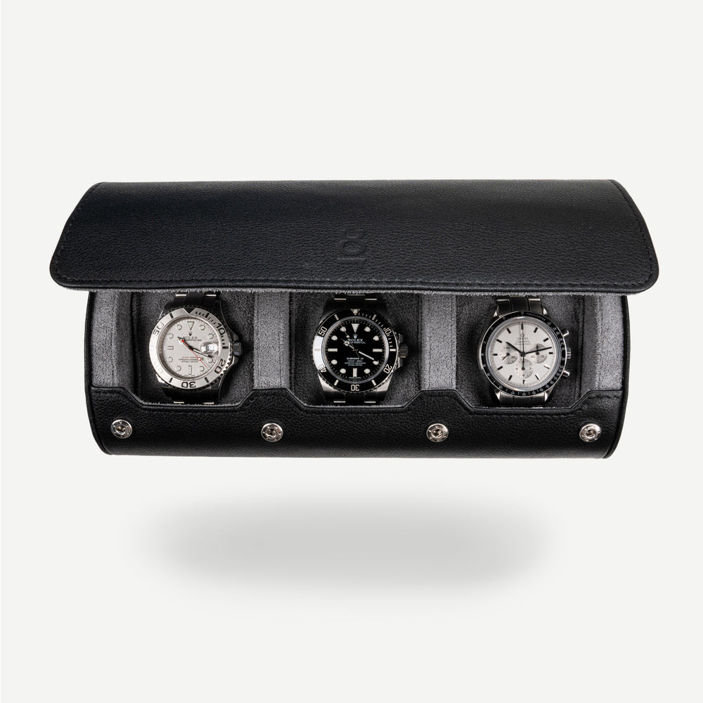 Black Grey Watch Roll for three watches