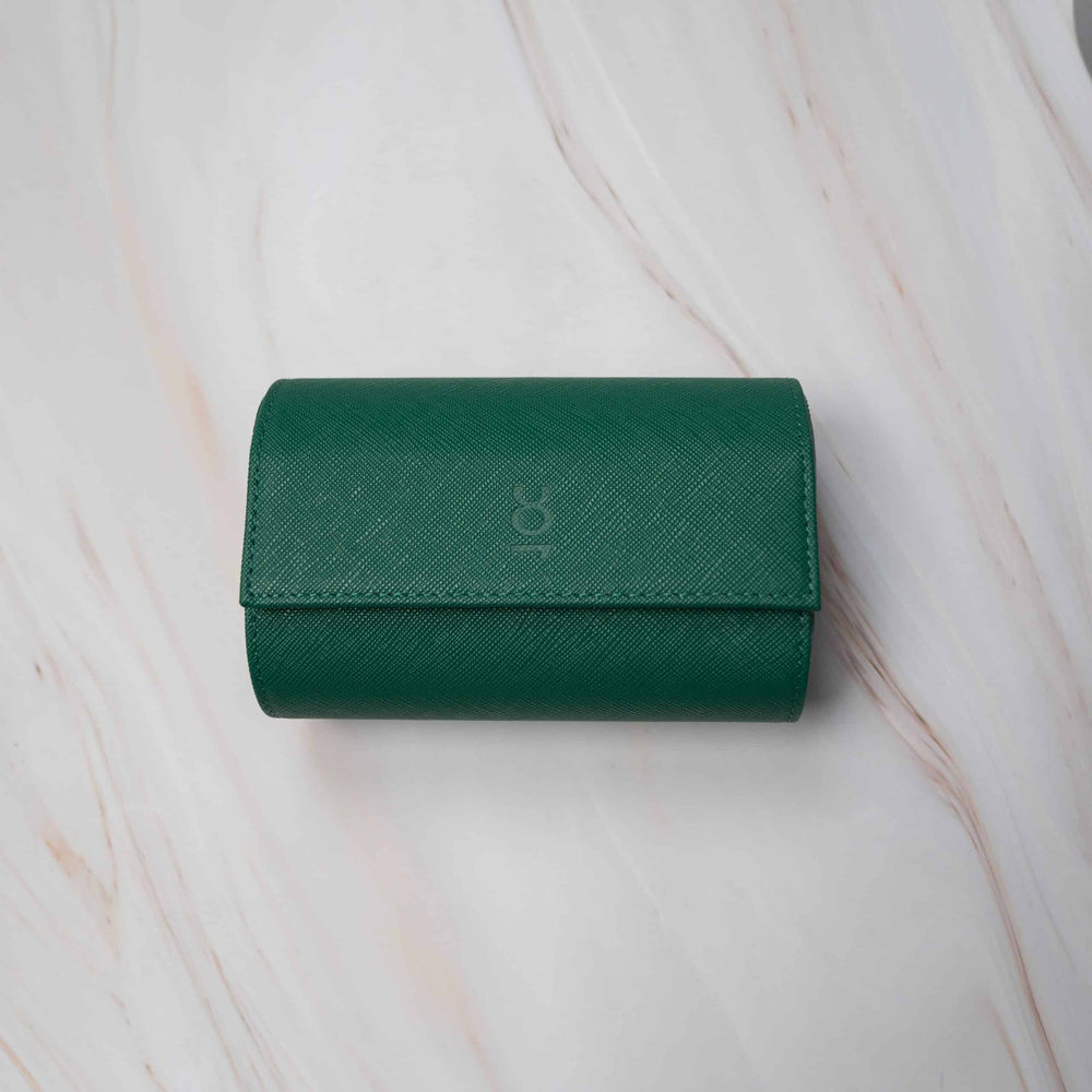 Green Saffiano watch roll for 2 watches