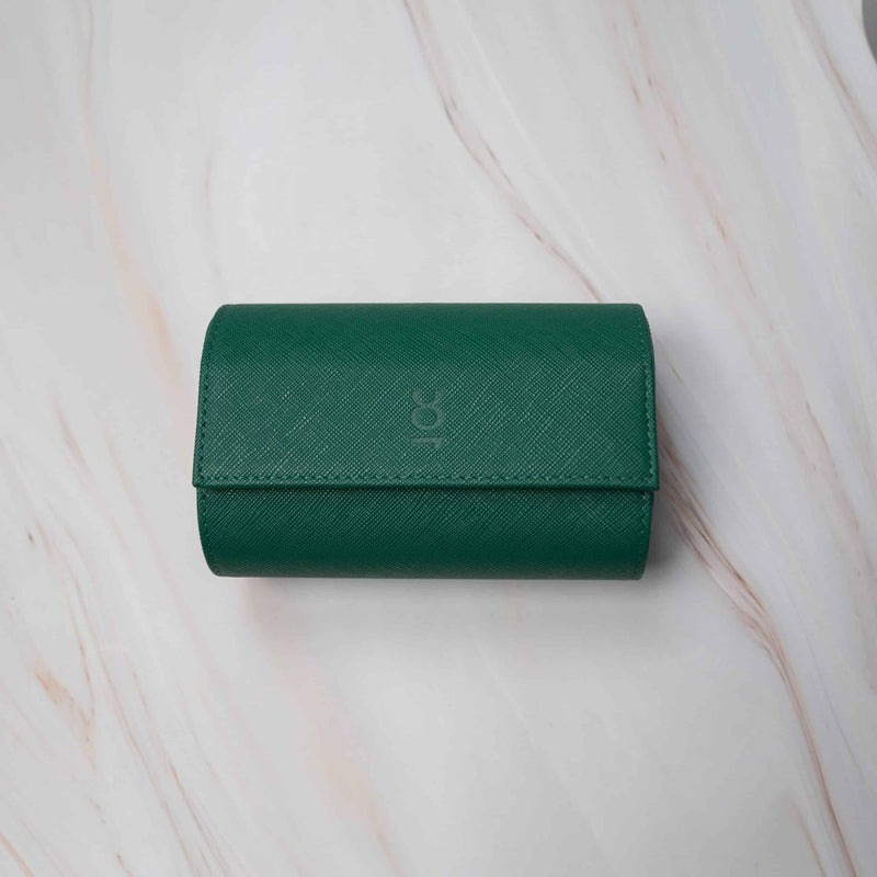 Green Saffiano watch roll for 2 watches