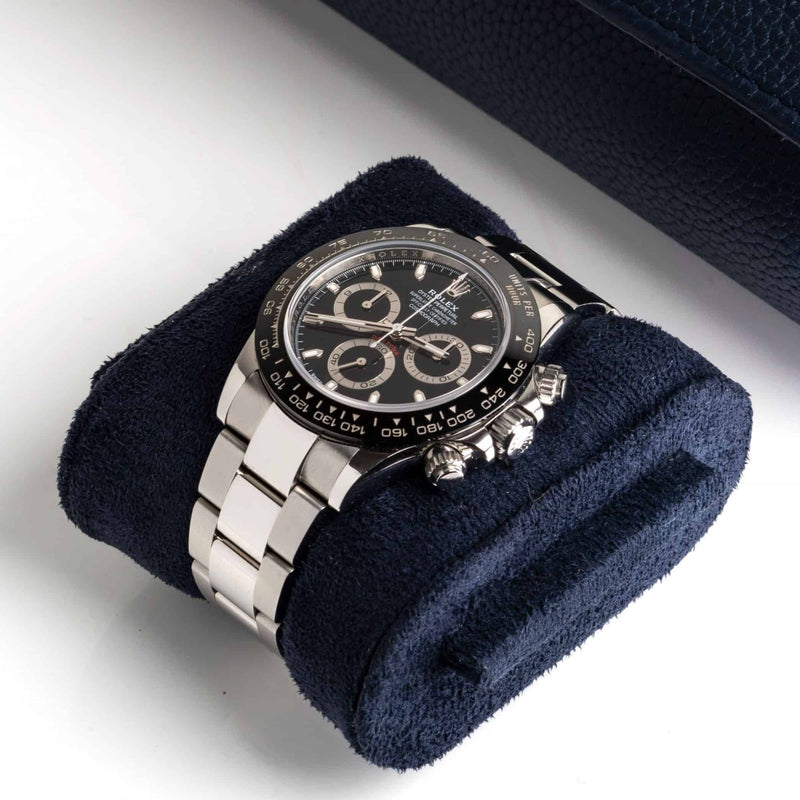 Navy Blue Litchi Watch Roll for three watches cushion