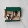 Two Slot Watch Roll Green Saffiano with snap cushions