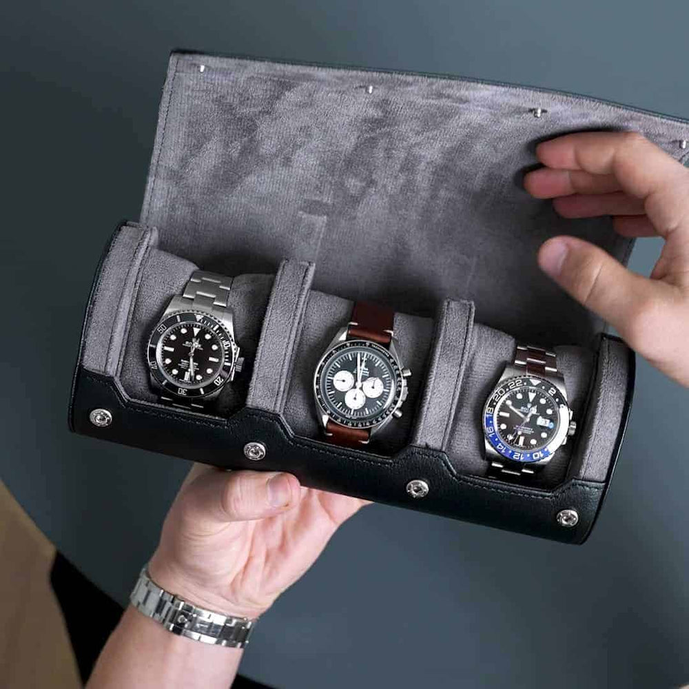 Watch Roll for 3 watches in Black Grey